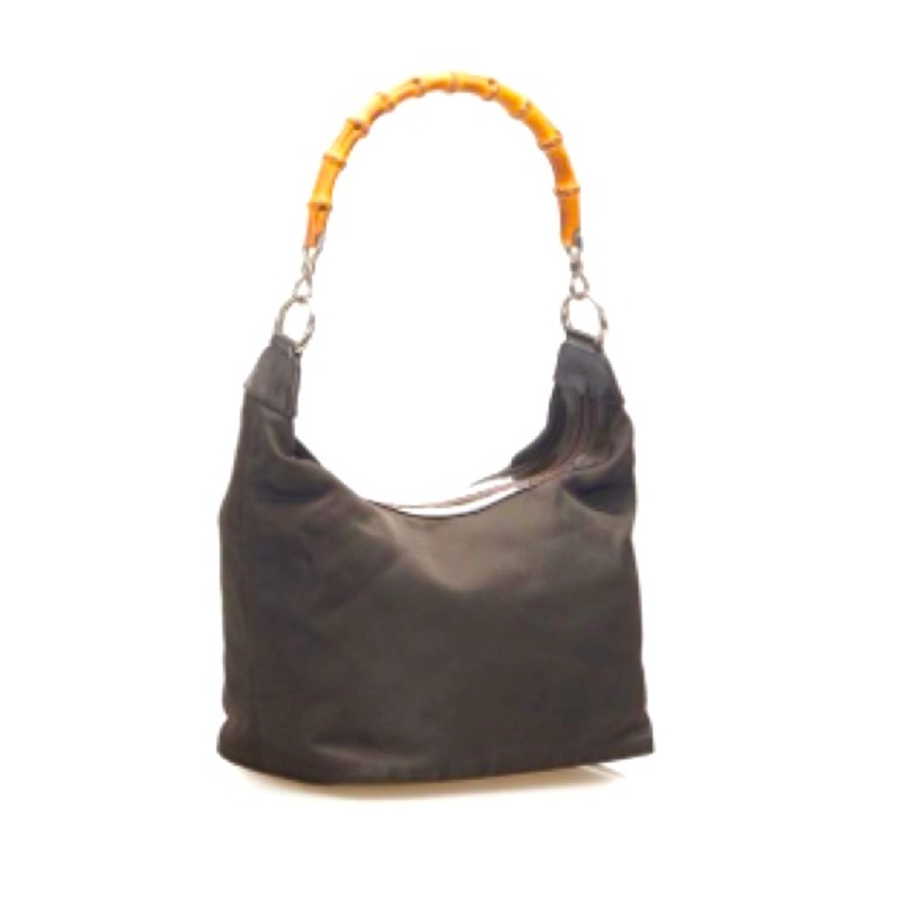 Gucci Bamboo Handle Bag Vintage Brown Nylon